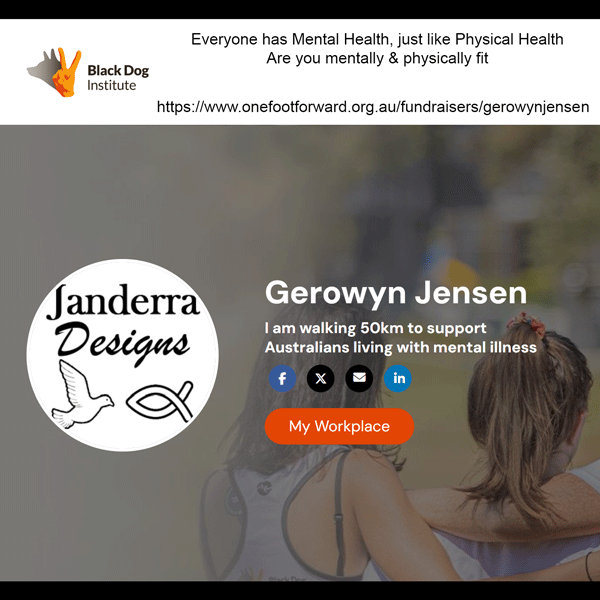 Black Dog Institute fundraiser https://www.onefootforward.org.au/fundraisers/gerowynjensen